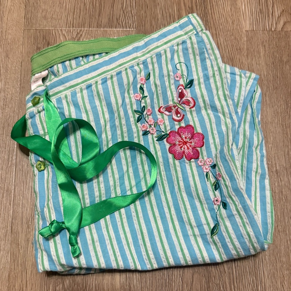 Victoria’s Secret Vintage Y2K 2006 Striped Embroidered Pants with Ribbon Tie